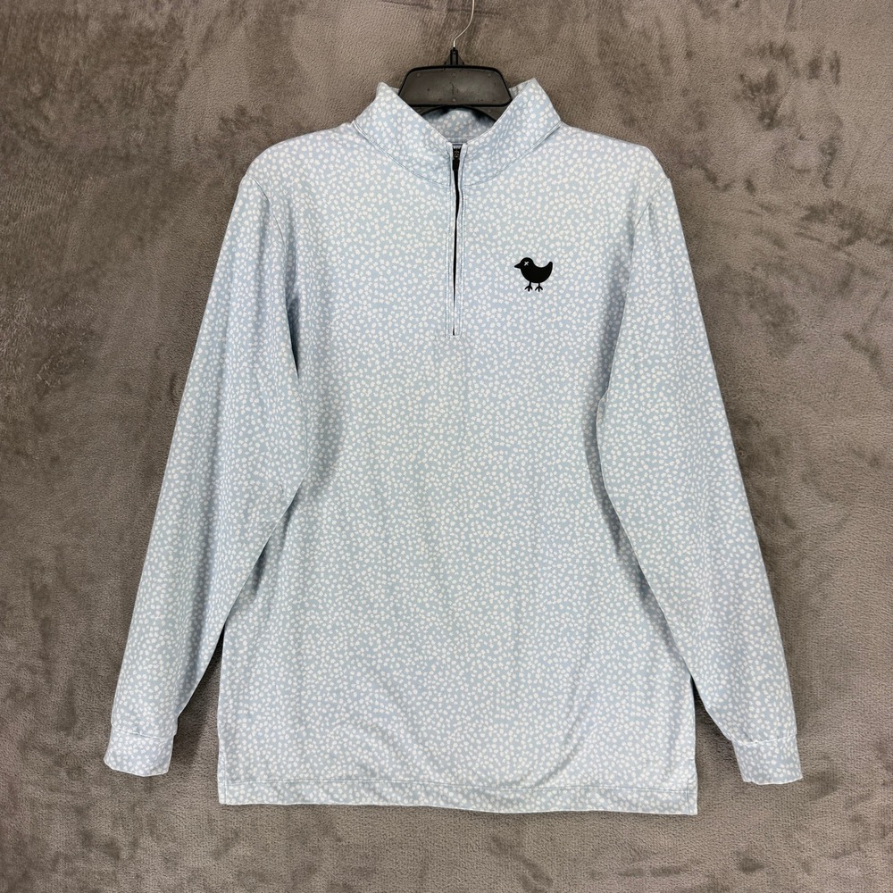 Bad Birdie Mens Small Blue Floral Quarter Zip Golf Pullover Long Sleeve Stretch